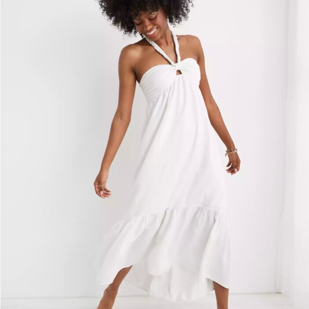 Aerie White Braided Halter Dress